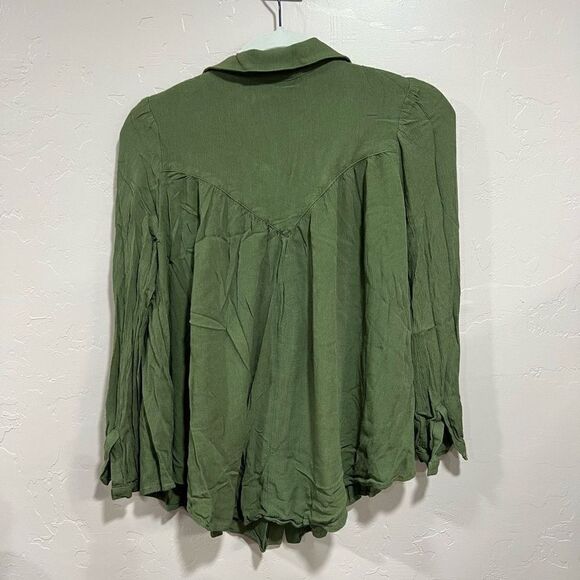 Free People Moss Green Collared Peasant Blouse - Picture 2 of 5